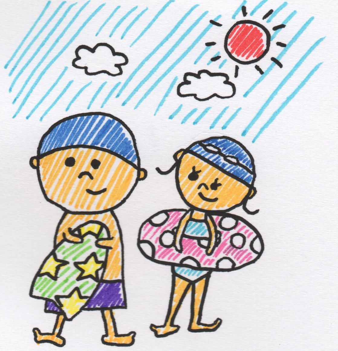 子どもの海水浴 水泳 のイラスト 手書きの無料イラストとフリー素材